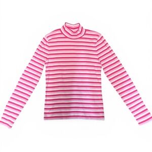 J. Crew Factory Like New Pink and White Striped Ribbed Turtleneck Top